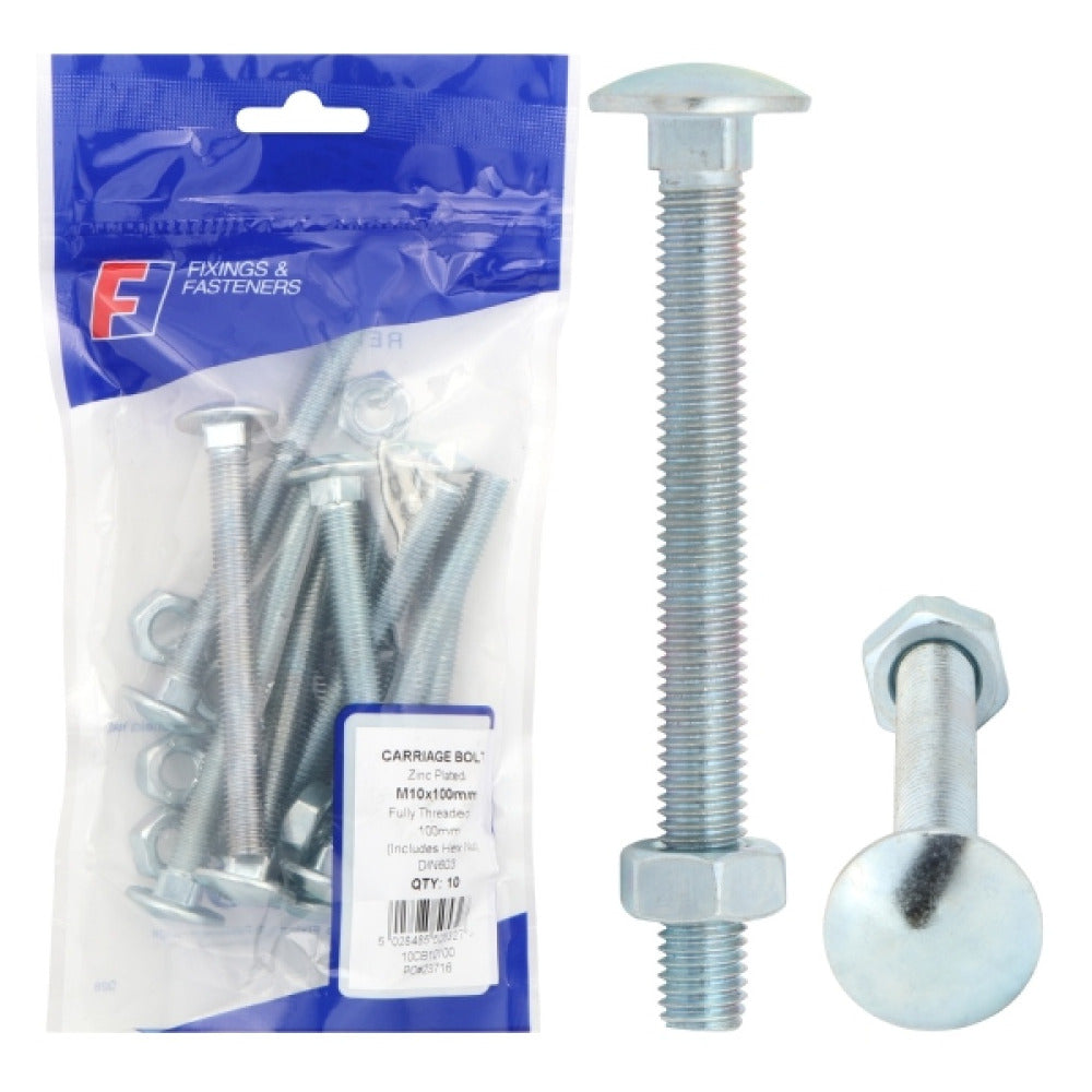 ForgeFix Prepack Carriage Bolt Zinc Plated M6x65mm (Bag10)