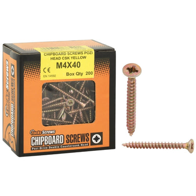 Tucks - Yellow Pozi Chipboard Screws Part Thread 200pce M5x50mm (Carton Qty: 24 boxes)