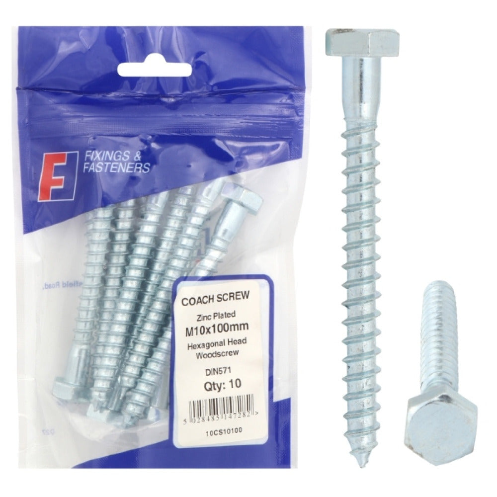 ForgeFix Prepack Coach Screw Zinc Plated M10x150mm (Bag10)