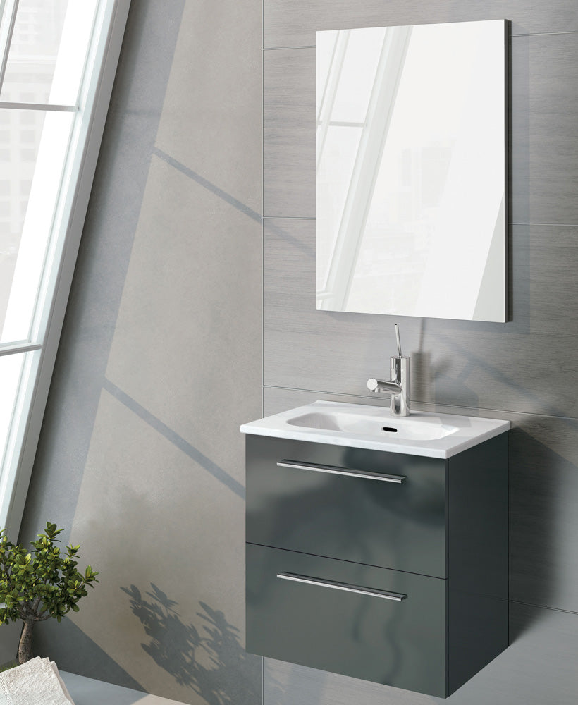 Paris 50cm Gloss Grey Wall Hung 2 Drawer