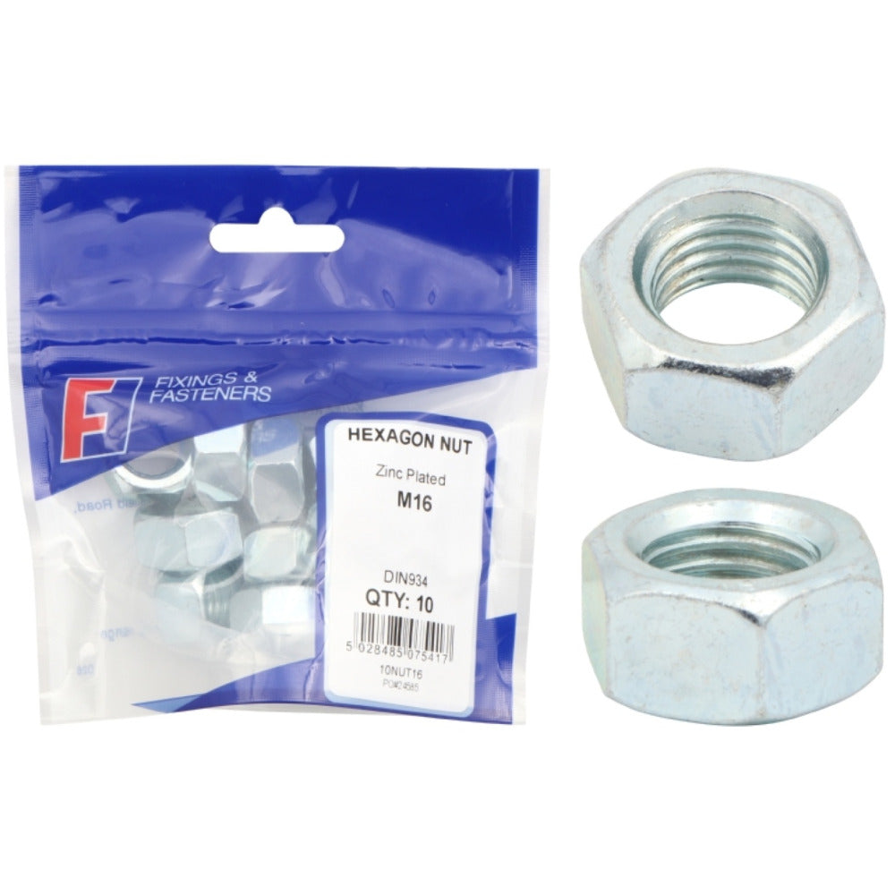 ForgeFix Prepack Hexagon Nut Bright Zinc Plated M20 (Bag10)