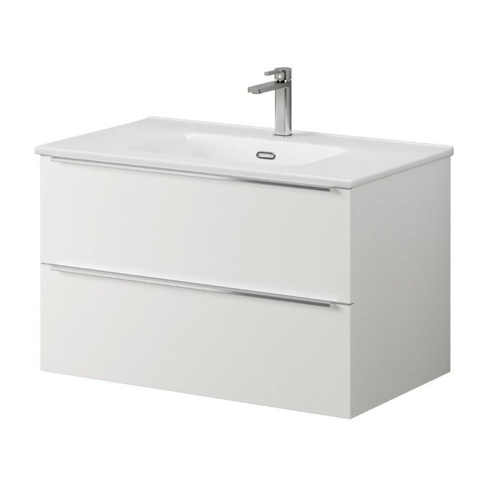 2 Drawer Wall Hung Unit Matt White - 80cm - (Exc Basin)