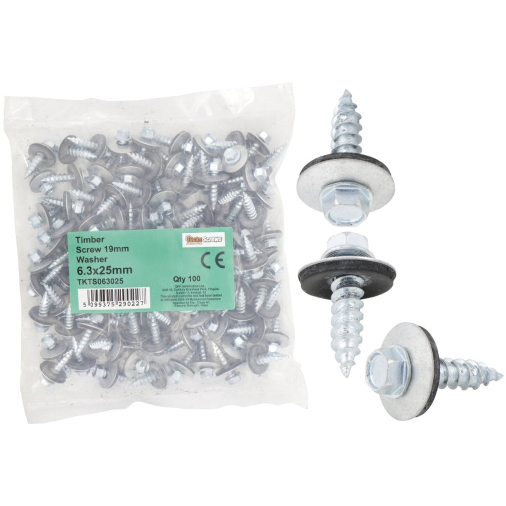 Tucks - Hex Timber Screw with Washer 100pce 6.3x25mm (Carton Qty: 10 packs)