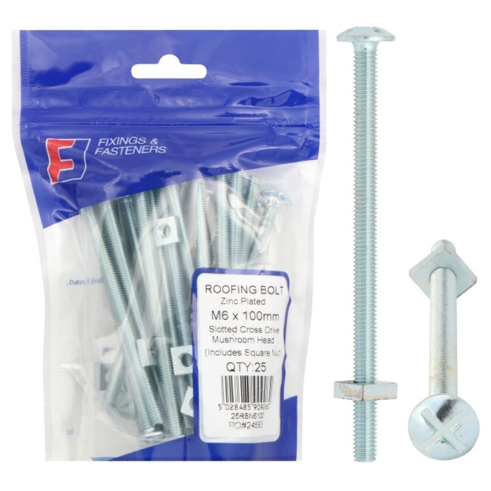 ForgeFix Prepack Roofing Bolt & Nut Zinc Plated M6x70mm (Bag25)