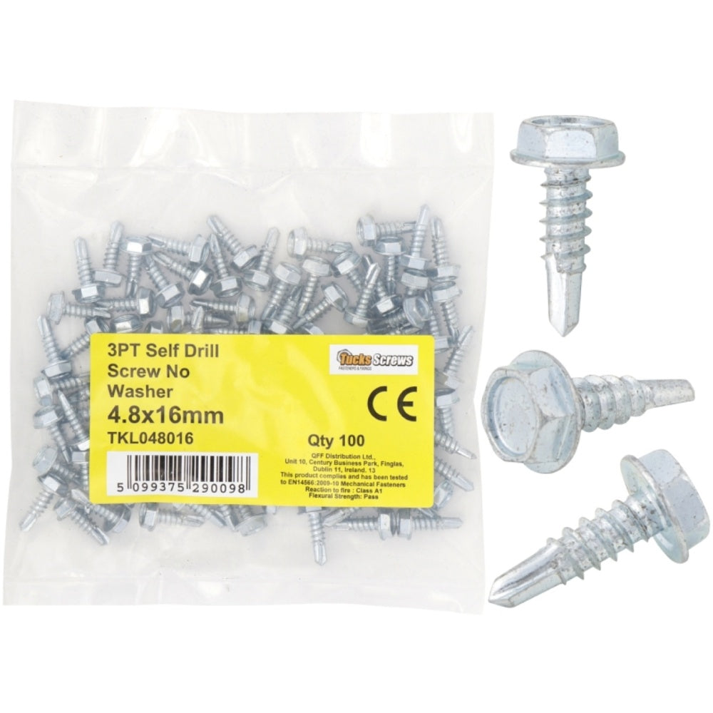 Tucks - Hex Self Drilling 3 Point Screw 100pce No Washer 4.8x19mm (Carton Qty: 10 packs)