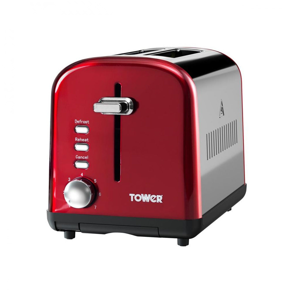 Tower - 2 Slice Toaster Red Stainless Steel