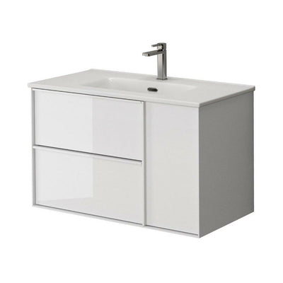 2 Drawer/1 Door Wall Hung Unit Gloss White - 80cm - (Exc Basin)