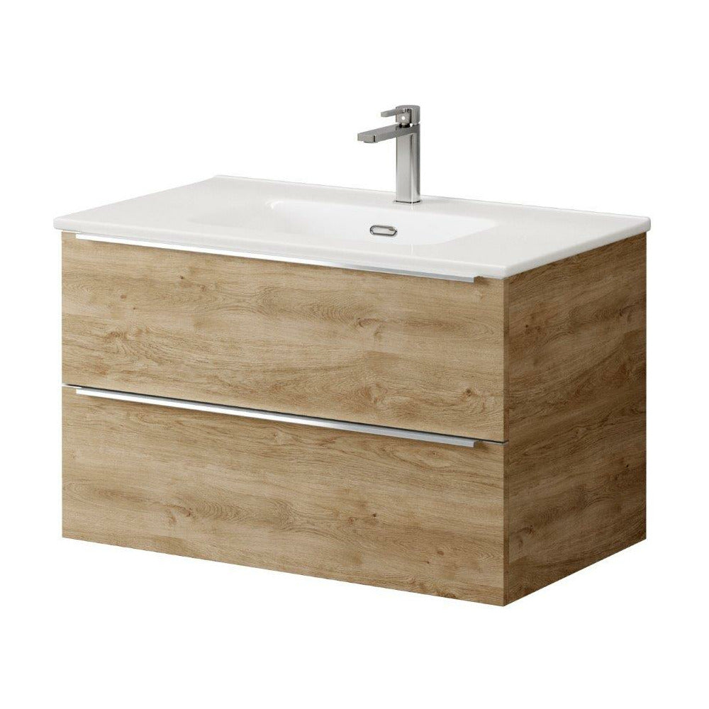 2 Drawer Wall Hung Unit Natural Oak - 80cm - (Exc Basin)