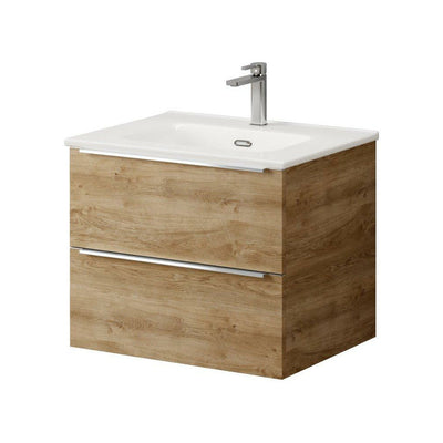 2 Drawer Wall Hung Unit Natural Oak - 60cm - (Exc Basin)